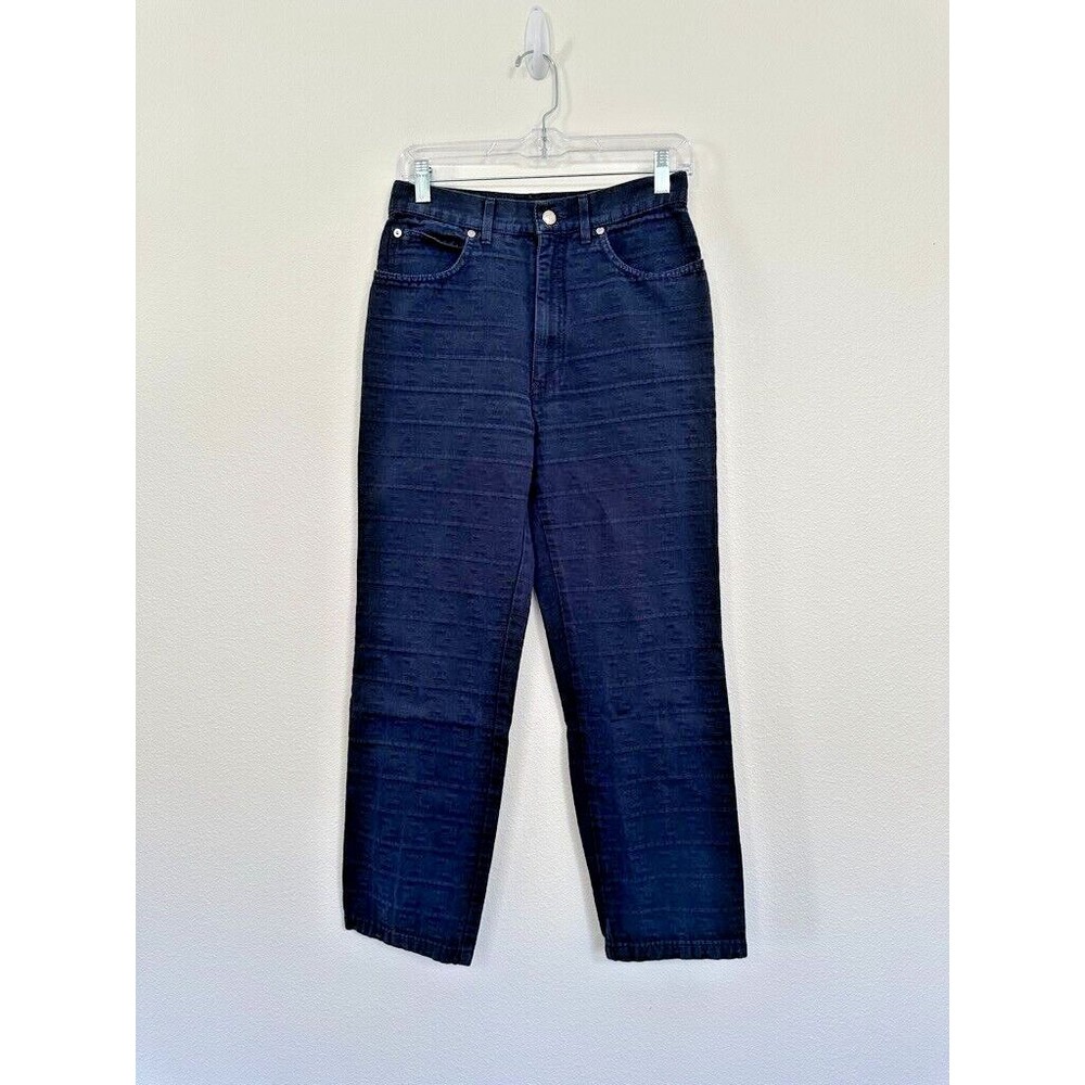 FENDI Vintage 90s Monogram Jeans Navy Cotton High Waisted Size 27 Made in Italy